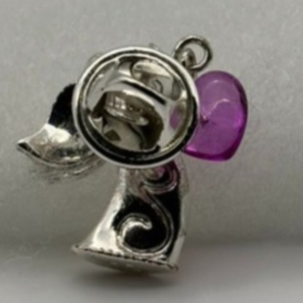 Vintage Avon Lapel Pin, Angel Holding Dangling Purple Heart Silver Tone W/Enamel - Picture 14 of 14